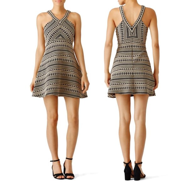 Shoshanna Heidi Striped Sleeveless Mini Dress, 6, Black & Tan - Picture 1 of 10
